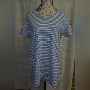 Vintage duo MATERNITY T-Shirt Top 100% Cotton Stretch Blue/White Striped Sz S